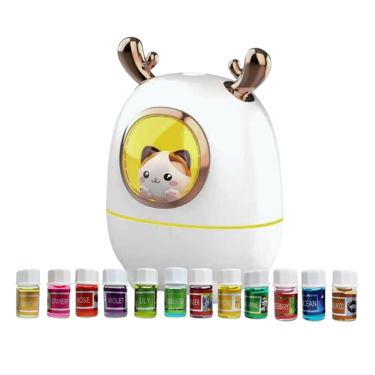 GENERICO - Pack Humidificador Nave Espacial Gato + 12 Esencias Aromaticas