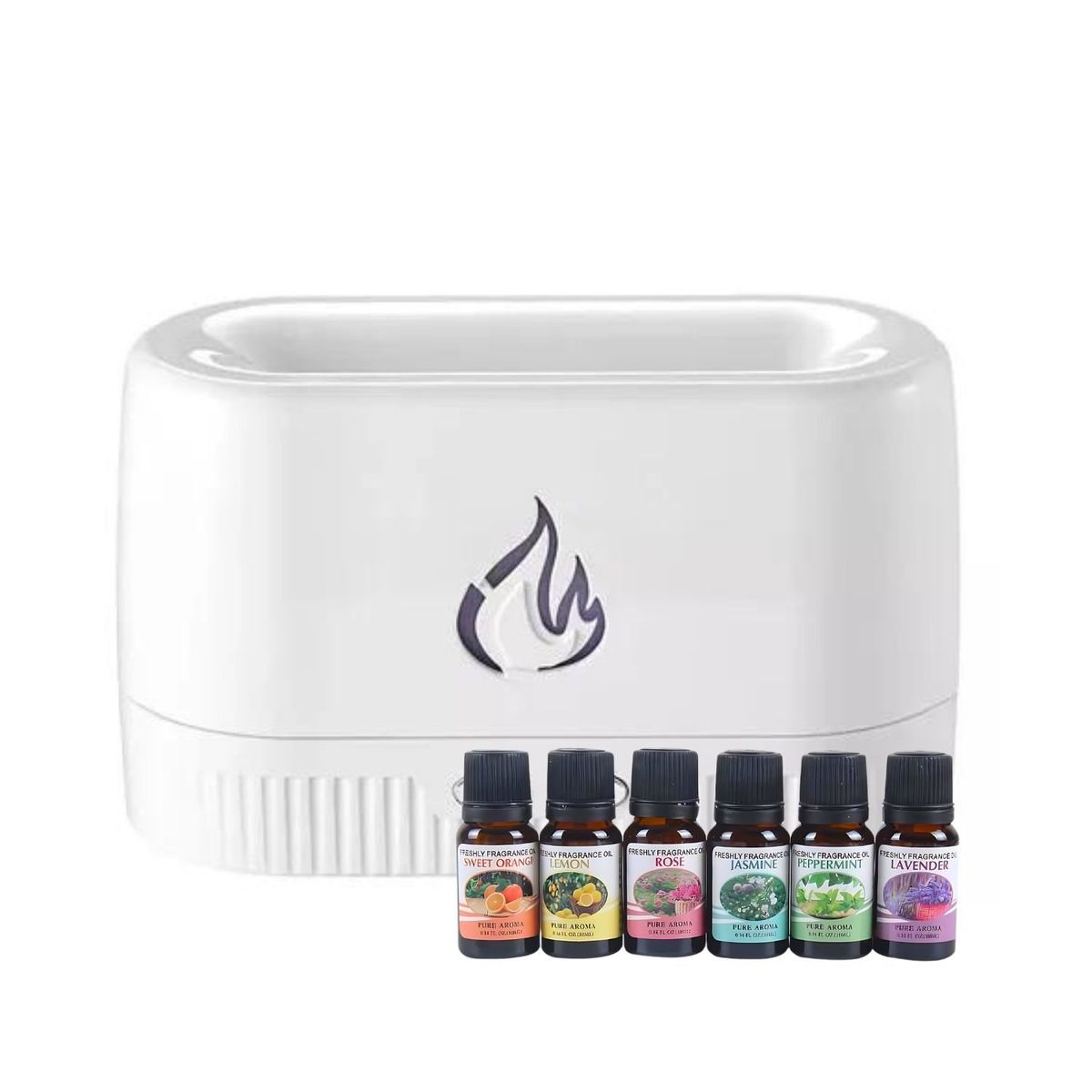 GENERICO - Pack Humidificador Blanco Efecto Llamas + 6 Esencias