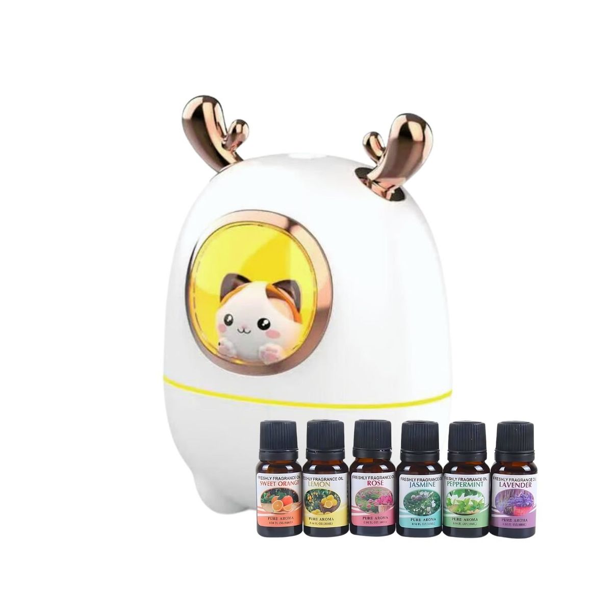 GENERICO - Pack Humidificador Nave Espacial Gato + 6 Esencias Aromaticas