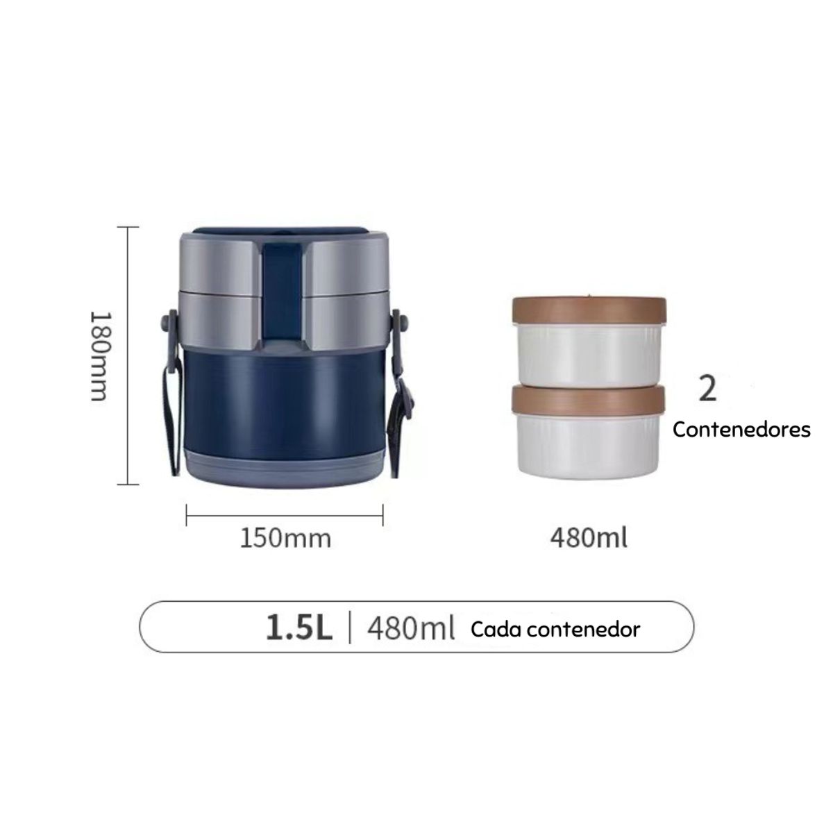CRUSEC - Lonchera Térmica Tupper De 2 Compartimientos 1.5L Portátil