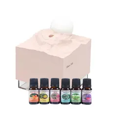GENERICO - Pack Humidificador Diseño Luna Rosa + 6 Esencias Aromaticas