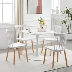 PANDALINO - Comedor Mesa Tulip Cuadrada 90x90 + 4 Sillas Windsor Blanca - Moderno y Elegante