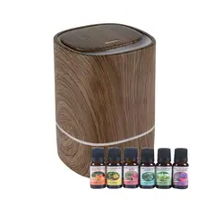 GENERICO - Pack Humidificador Marron Oscuro + 6 Esencias Aromaticas