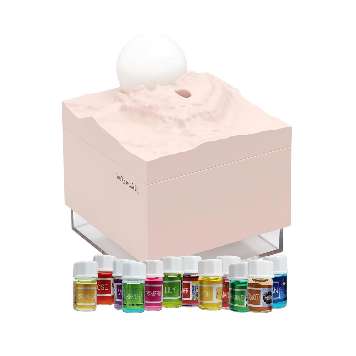 GENERICO - Pack Humidificador Diseño Luna Rosa + 12 Esencias Aromaticas