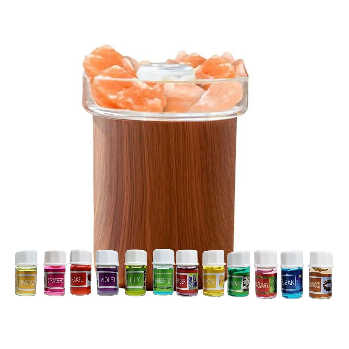 GENERICO - Pack Humidificador Piedras Sal + 12 Esencias Marron Oscuro