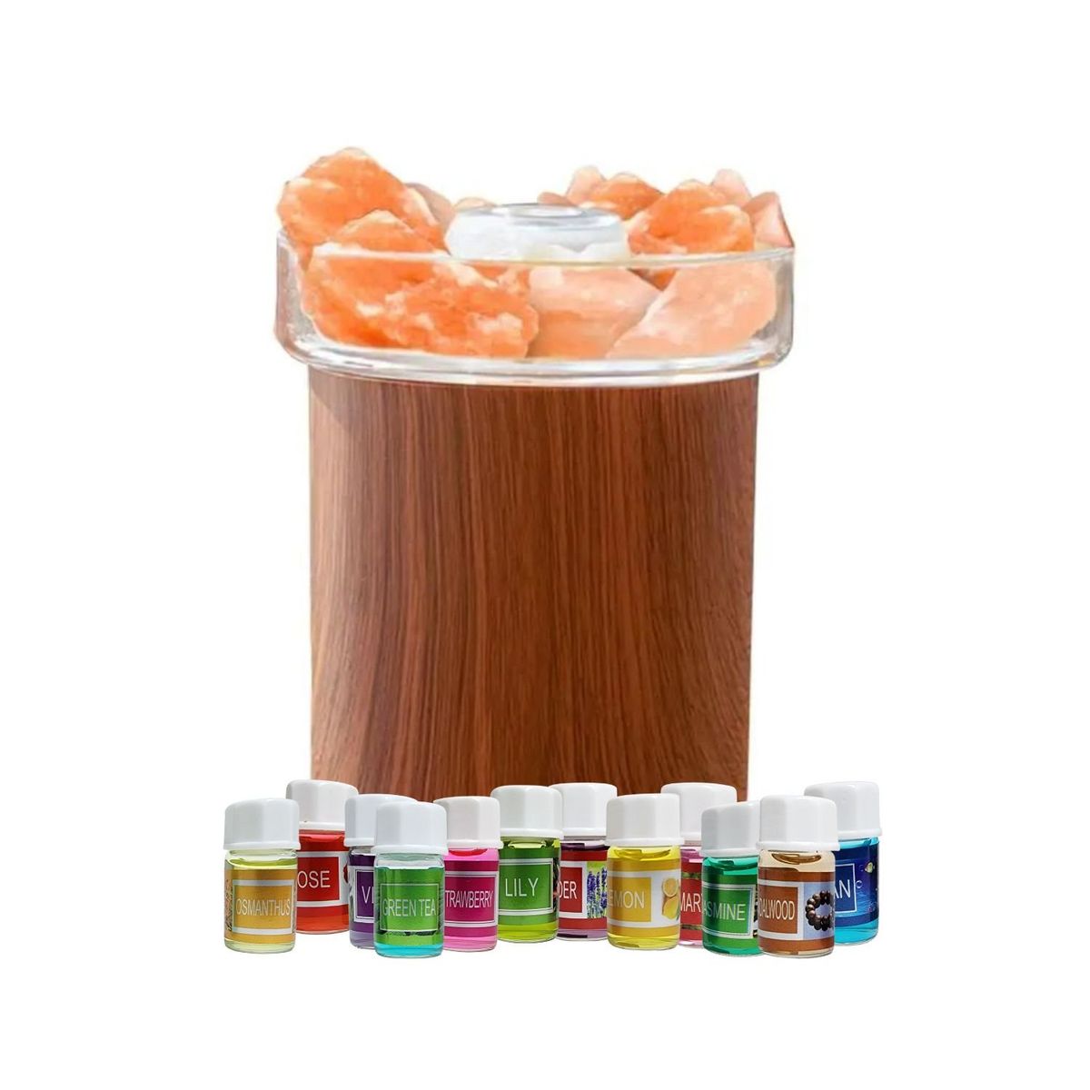 GENERICO - Pack Humidificador Piedras Sal + 12 Esencias Marron Oscuro