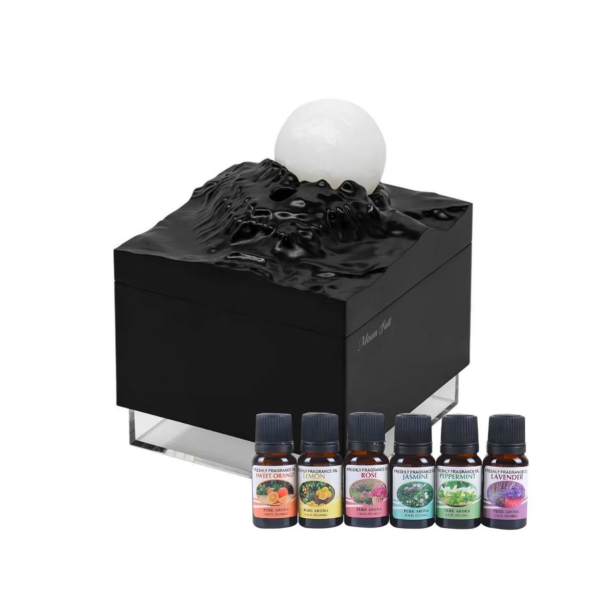 GENERICO - Pack Humidificador Diseño Luna Negra + 6 Esencias