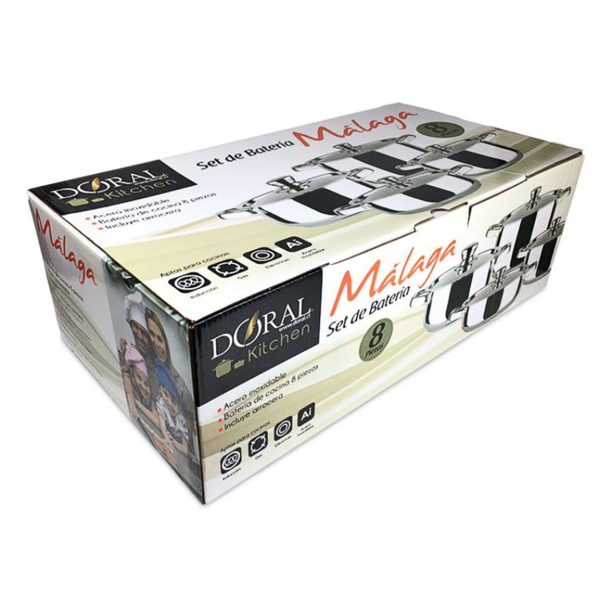 DORAL - Set De Ollas Bateria De Cocina 8 Piezas Inoxidables Malaga