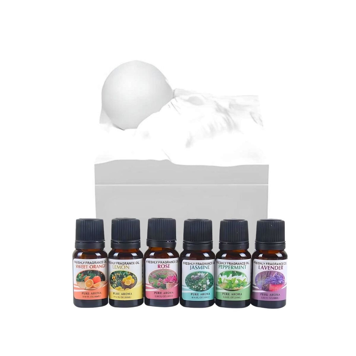 GENERICO - Pack Humidificador Diseño Luna Blanca + 6 Esencias