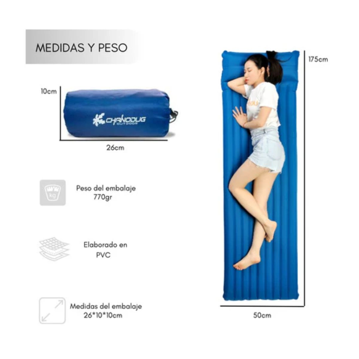 GENERICO - Colchoneta Inflable Plegable Outdoor Camping Trekking Picnic