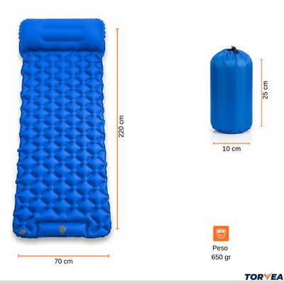 Imagen 2 del producto Colchón Inflable Portátil 1 plaza Torvea Colchoneta Camping Outdoor Picnic Con Almohada Y Bomba