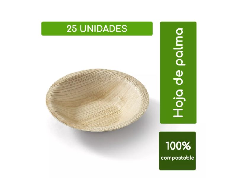 25 unid. mini Bowls De Hoja De Palma 100% Biodegradable 10cm/4'