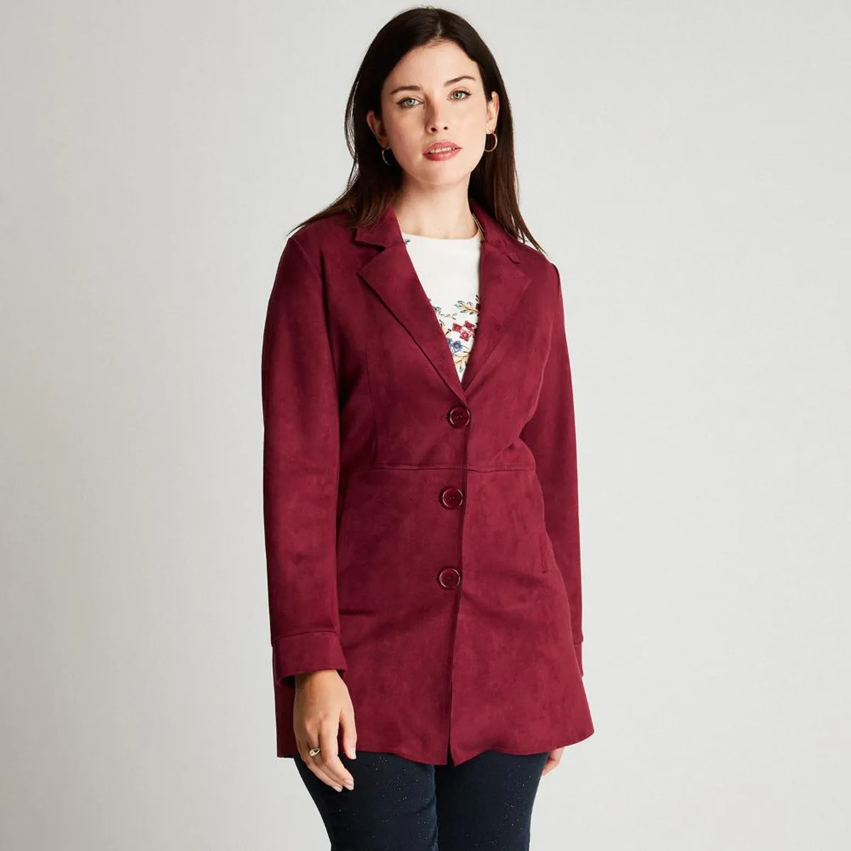 CURVI - Chaqueta Bonded Magenta Manga Larga Cuello Solapa CURVI