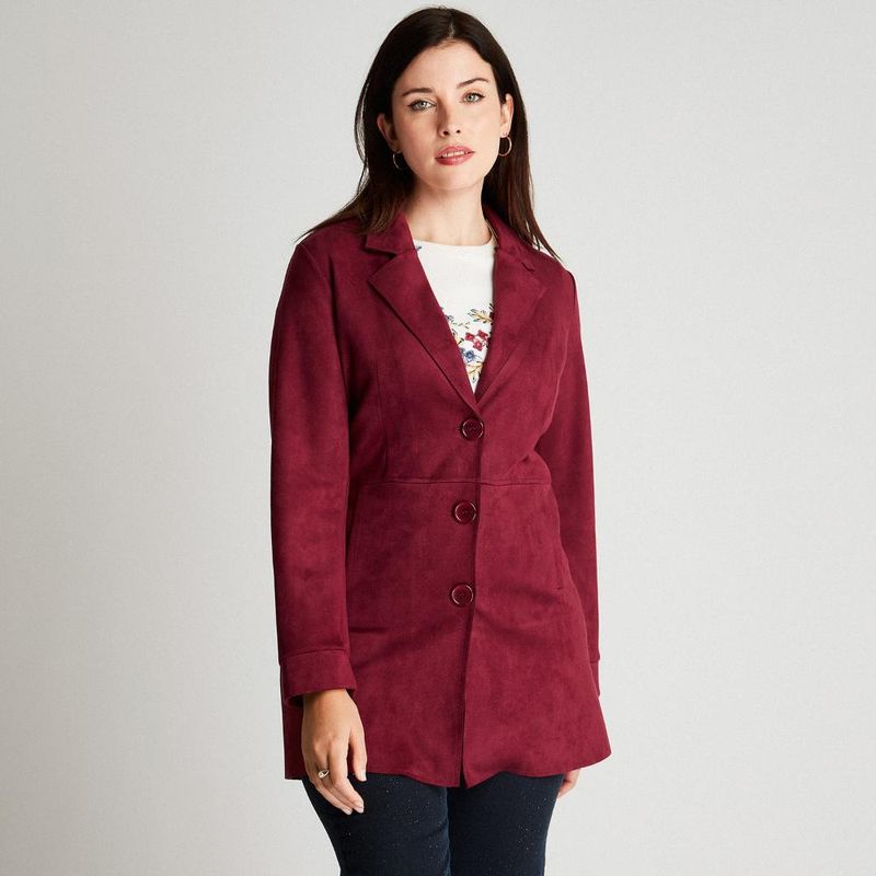 CURVI - Chaqueta Bonded Magenta Manga Larga Cuello Solapa CURVI