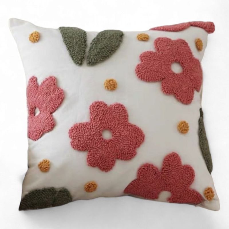 GENERICO - Funda Para Cojín Diseño Boho Lino Bordado Flecos 45x45cm - Multicolor