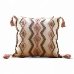 GENERICO - Funda Para Cojín Diseño Boho Lino Bordado Flecos 45x45cm - Multicolor