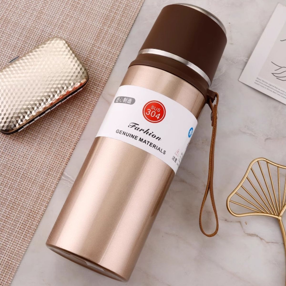 HOMESTAR - Botella Térmica de Acero Inoxidable Color Dorado 620ml