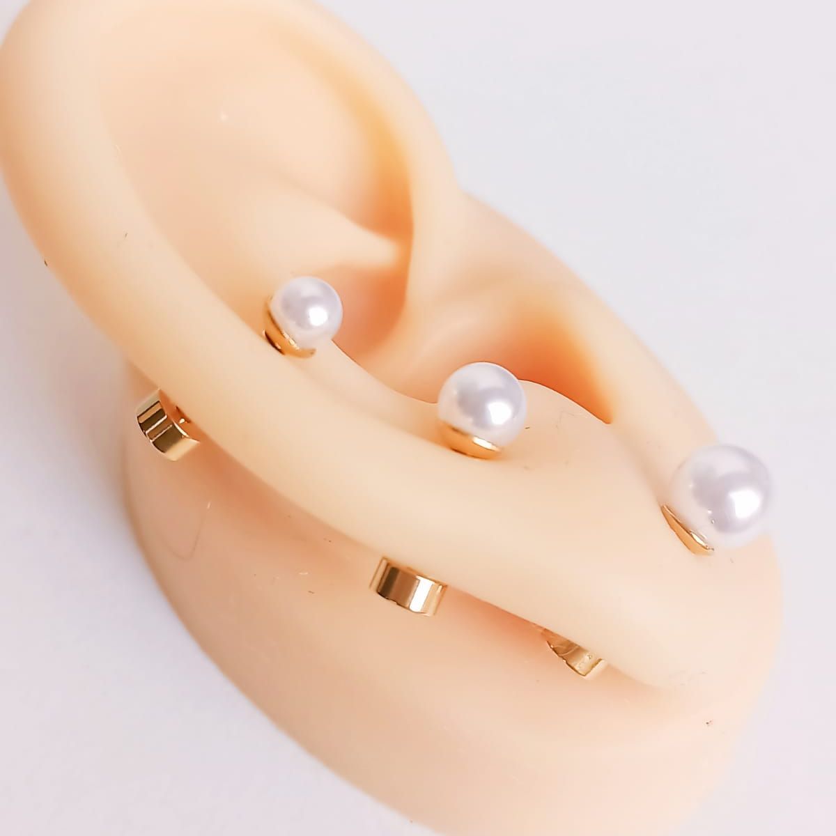 ELBAULDEJUMA - Pack De Aros Piercing Perlas Seguridad Chapadas En Oro 18k