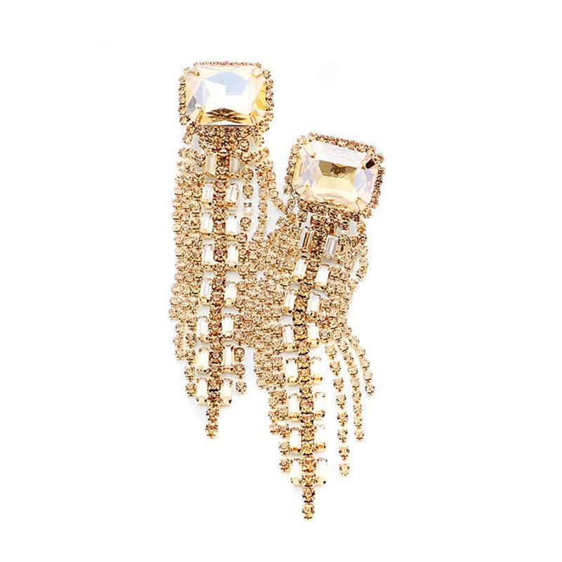 VANE COLLECTION - Aros mujer pegado colgantes cascada cristal champagne facetados