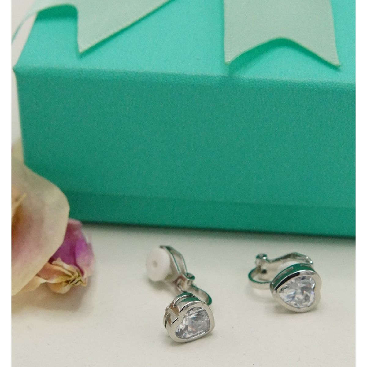 ELBAULDEJUMA - Aros Sin Perforacion corazon punto de luz chapado en plata