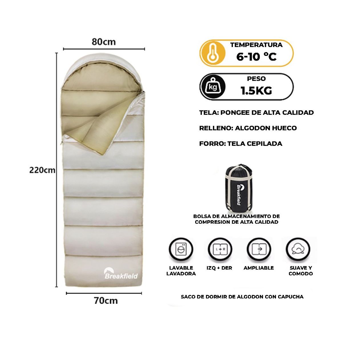 GENERICO - Saco de Dormir de Algodón para Acampar