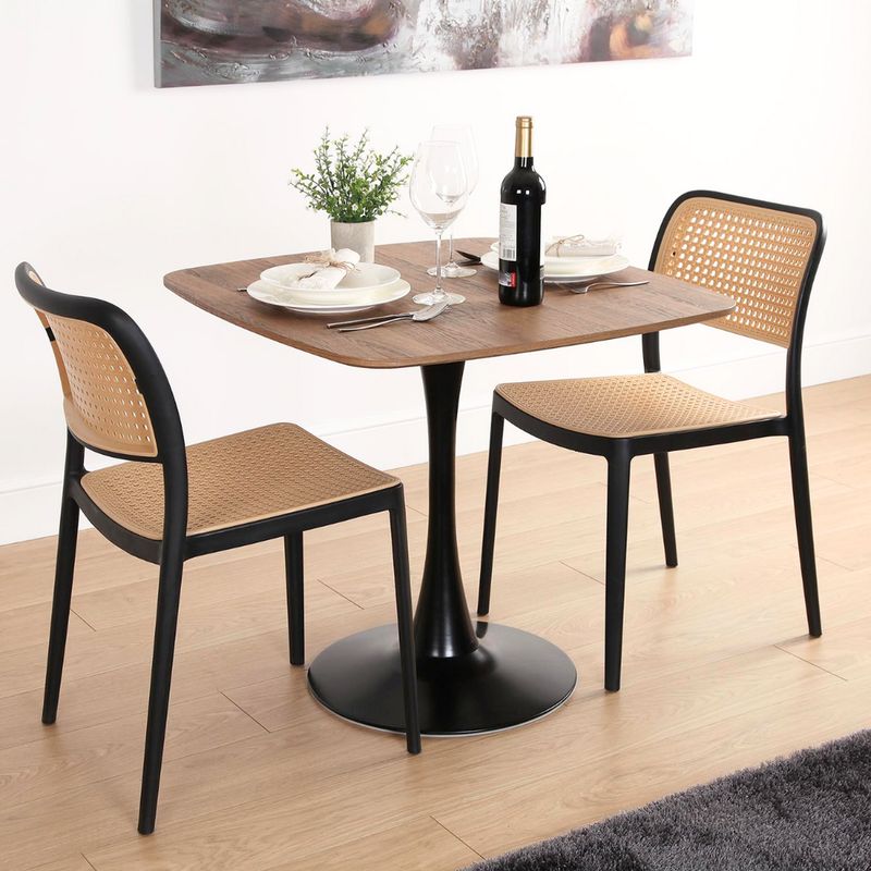PANDALINO - Comedor Mesa Tulip 90x90 cm + 2 Sillas Feronia Negra - Diseño Compacto