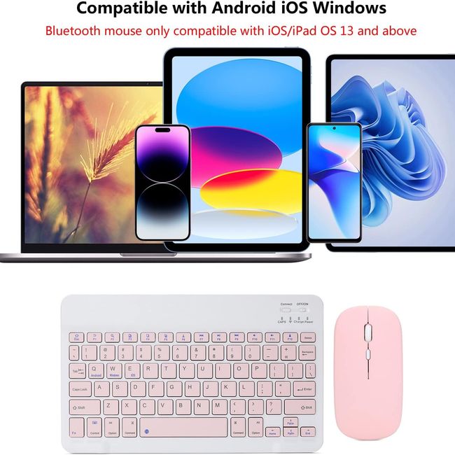 GENERICO - Teclado Bluetooth Mouse Para iPad Tablet Inalambrico Rosa