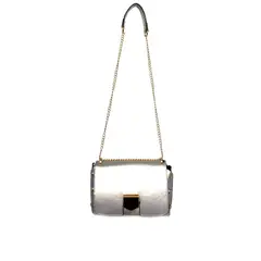 VANE COLLECTION - Cartera mujer plateada de diseño inpirado con cadena dorada cruzada