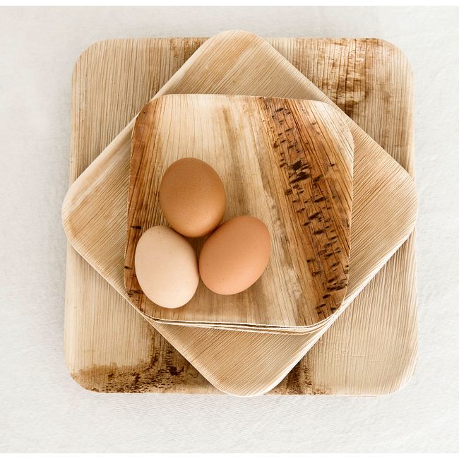 ECOSOULIFE - 5 Platos 25x25 Cuadrados Ecológicos Hoja De Palma 100% compostable
