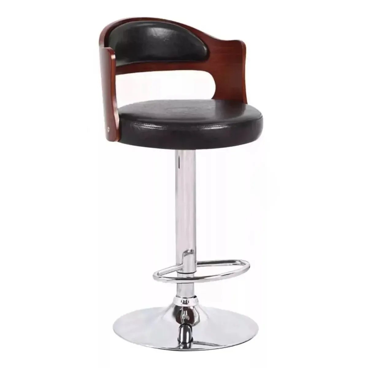 BJ HOGAR - Silla Piso Bar Regulable Taburete Con Respaldo MaderaEcocuero BJ002