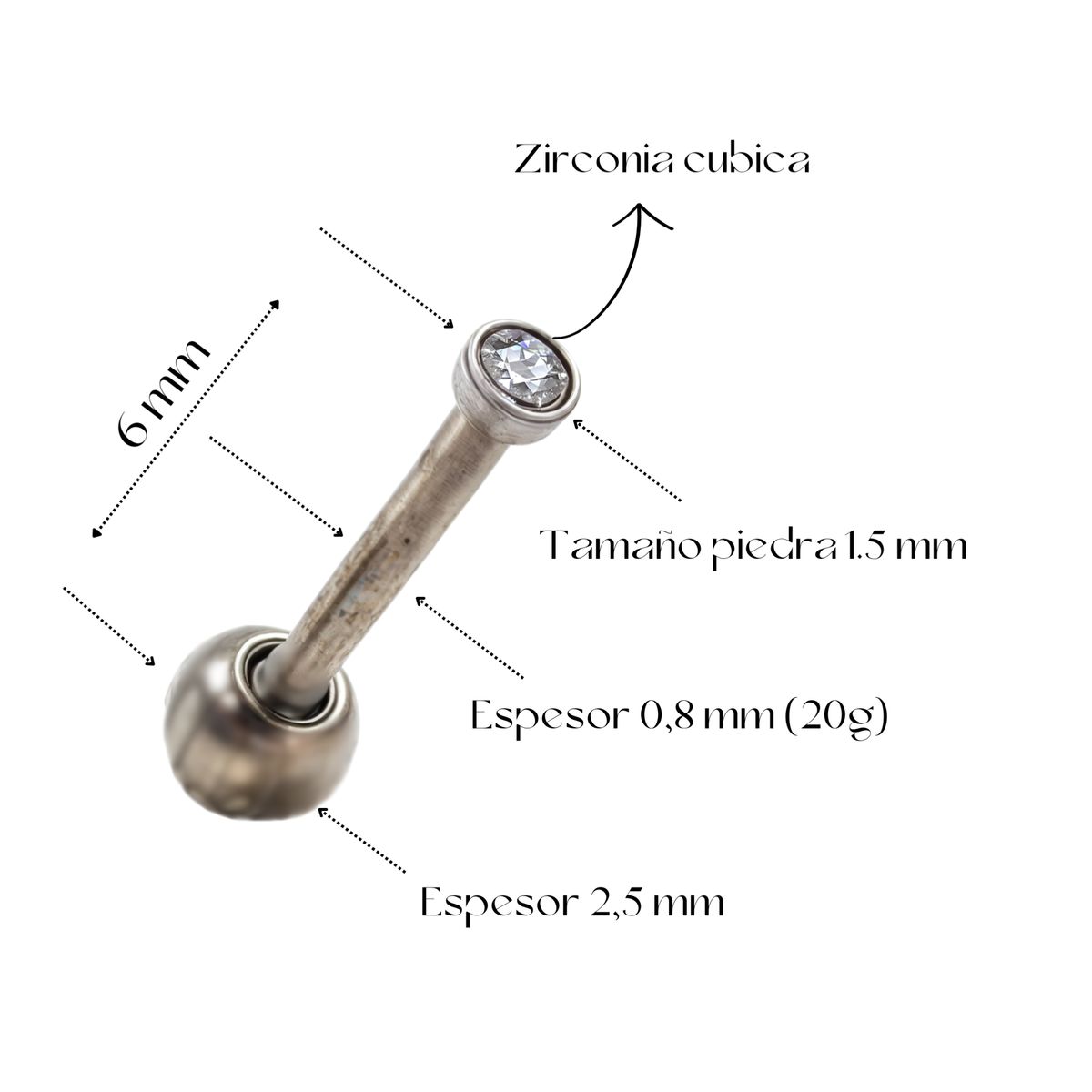 ELBAULDEJUMA - Piercing punto de luz nostril oreja titanio ASTM F136 G23 plateado