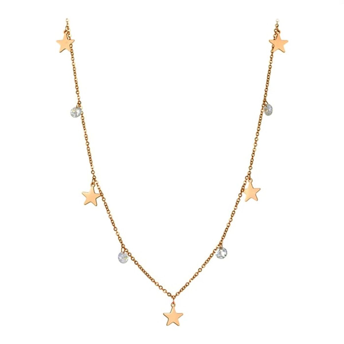 VANE COLLECTION - Cadena corta mujer estrellas y circones acero baño oro dorada