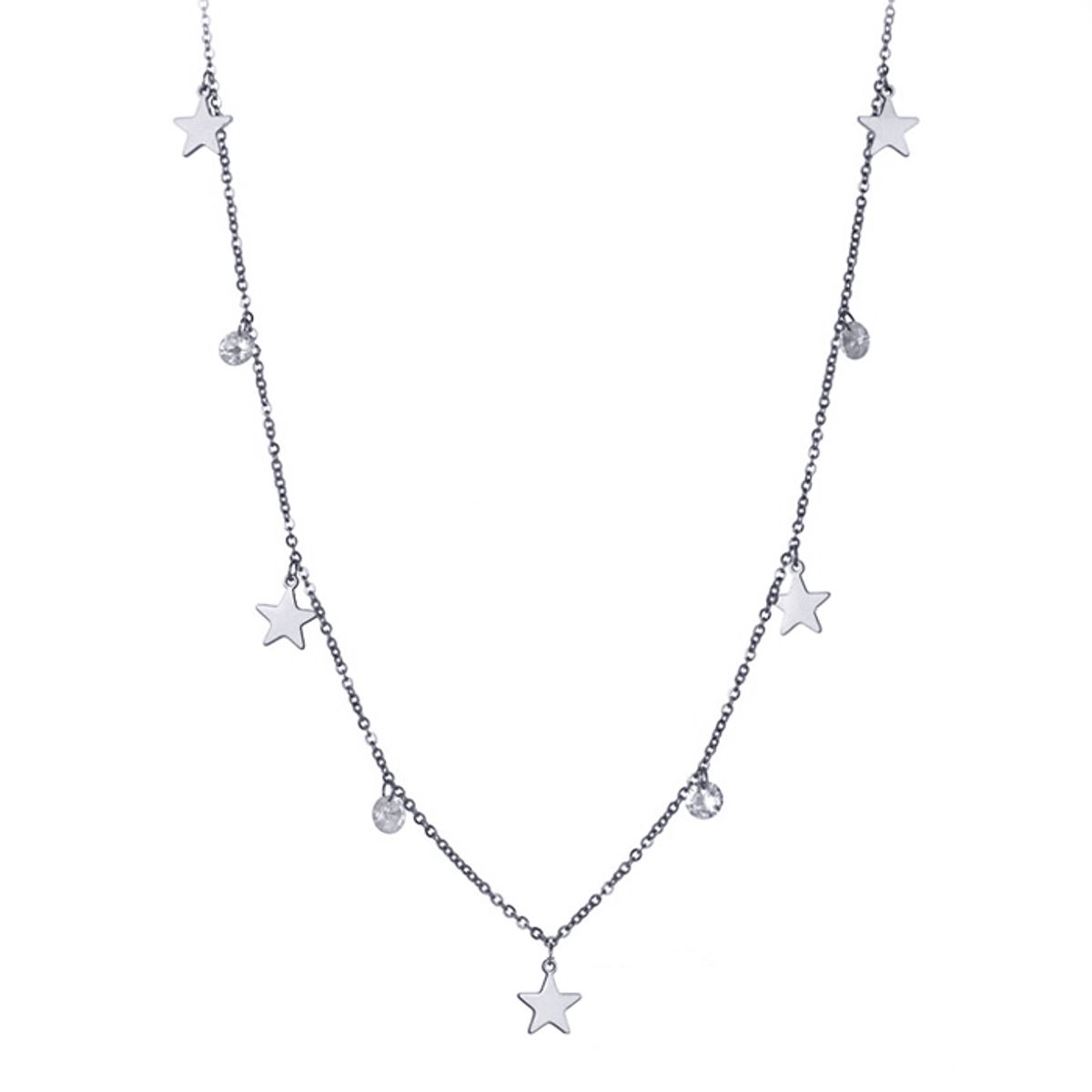VANE COLLECTION - Collar para mujer cadena fina plateada con estrellas y circones en acero y baño rodio
