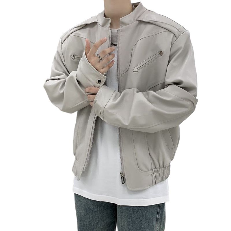 TIOZONEY - Chaqueta de PU para locomotoras cortas - Gris