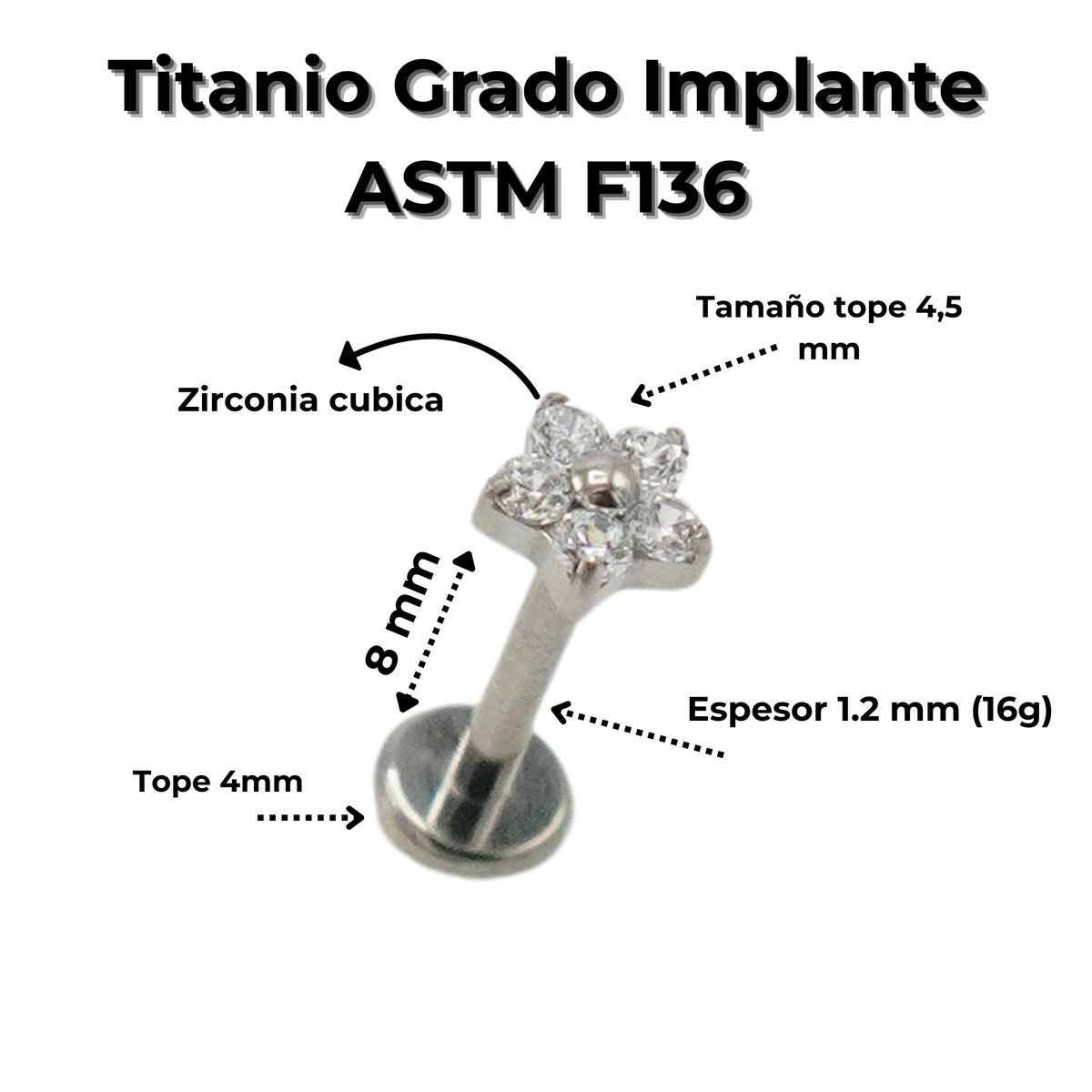 ELBAULDEJUMA - Piercing punto de luz flor titanio ASTM F136 G23 plateado