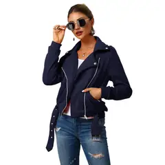 TIOZONEY - Chaqueta corta con solapa de mujer - Azul