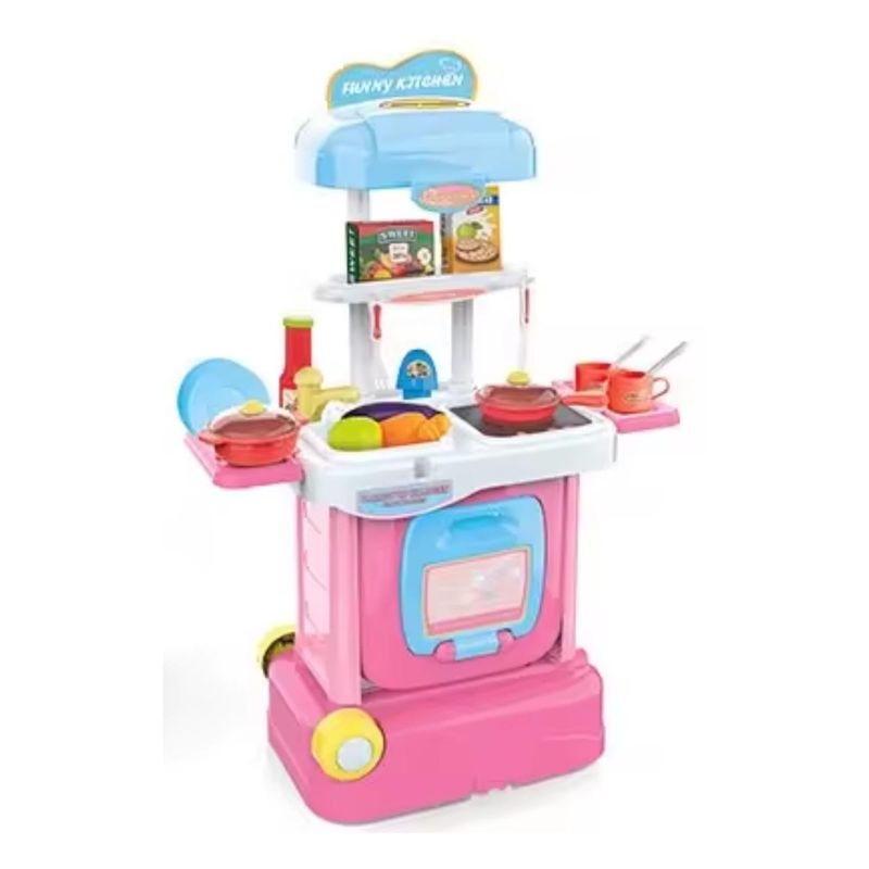 KIVARA - Cocina Juguete Infantil Con Maleta Luz Y Sonido 15 Piezas