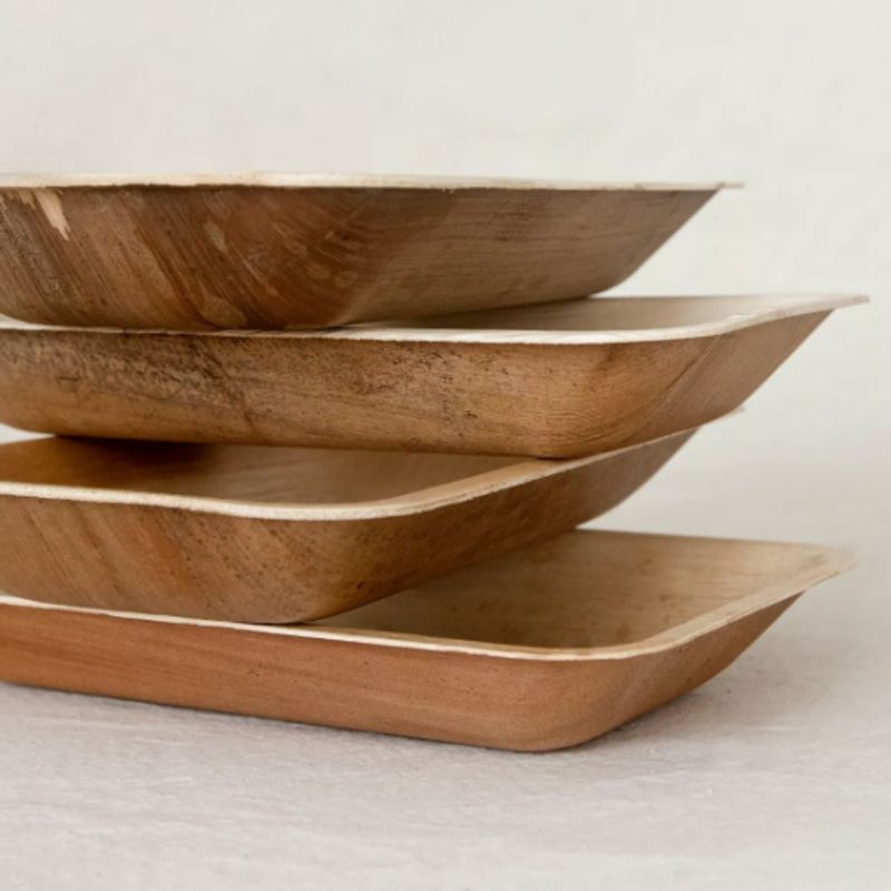 ECOSOULIFE - 5 Platos con división Rectangular Biodegradable Ecológico Hoja De Palma