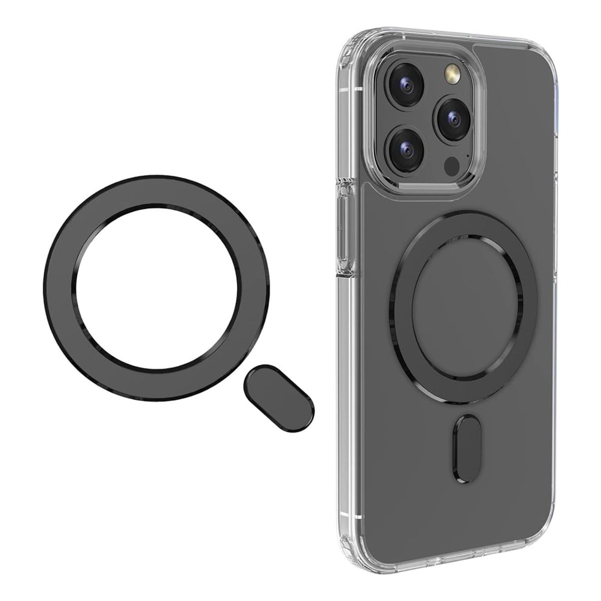 GENERICO - Adaptador Anillo Para Magsafe Magnetico iPhone Samsung Negro