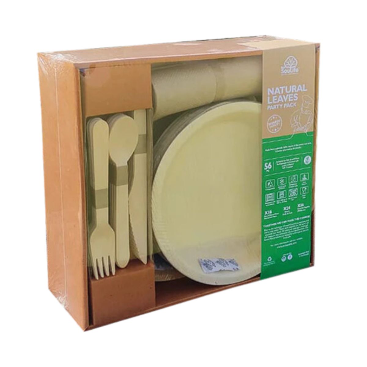 ECOSOULIFE - Pack Picnic/fiesta Descartable 8 Personas Hoja De Palma Ecológico