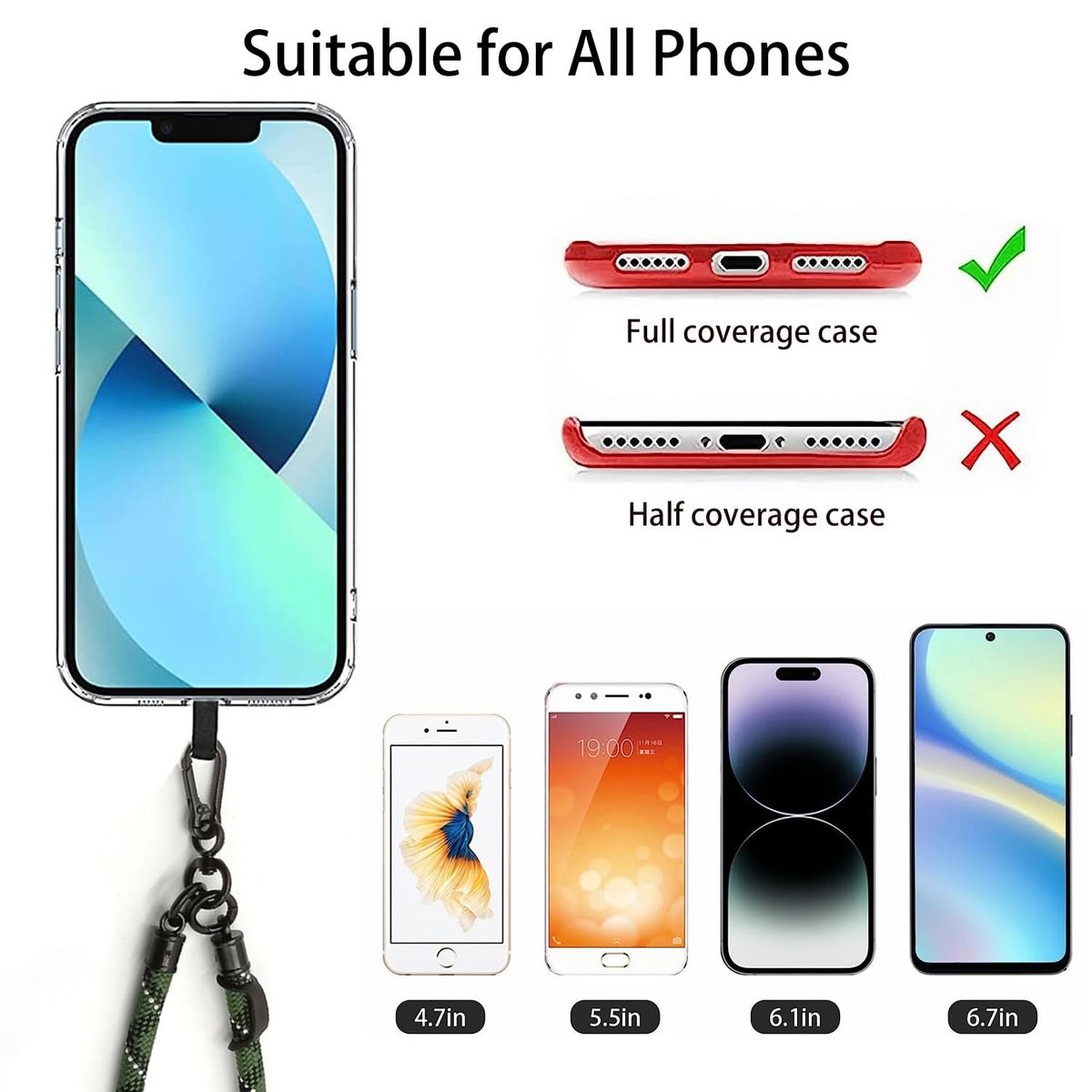 GENERICO - Colgante Lanyard para celular universal 30cm Celeste