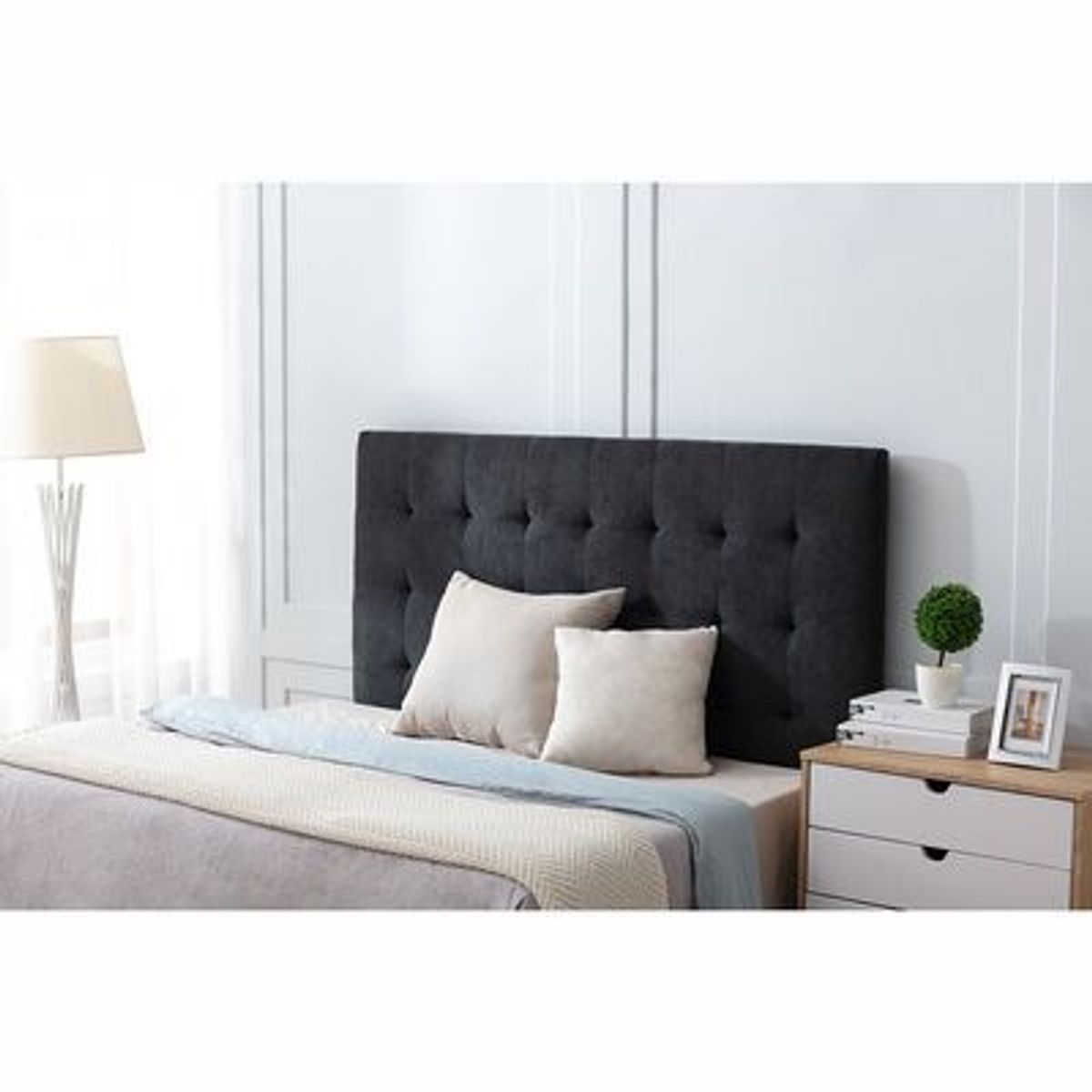 GENERICO - Respaldo Botoné AL PISO FELPA NEGRO 1.5 plazas