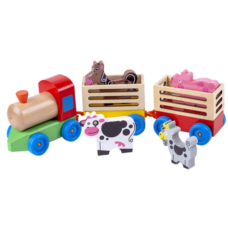 GENERICO - Juguete Tren De Madera Con Animales De Granja Infantil