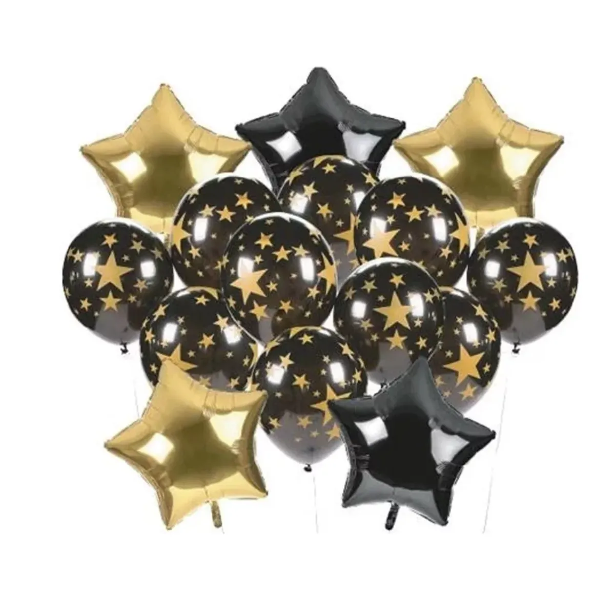 GENERICO - Set 15 Globos Estrella Negro Dorado Cotillón Activarte