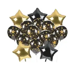 GENERICO - Set 15 Globos Estrella Negro Dorado Cotillón Activarte