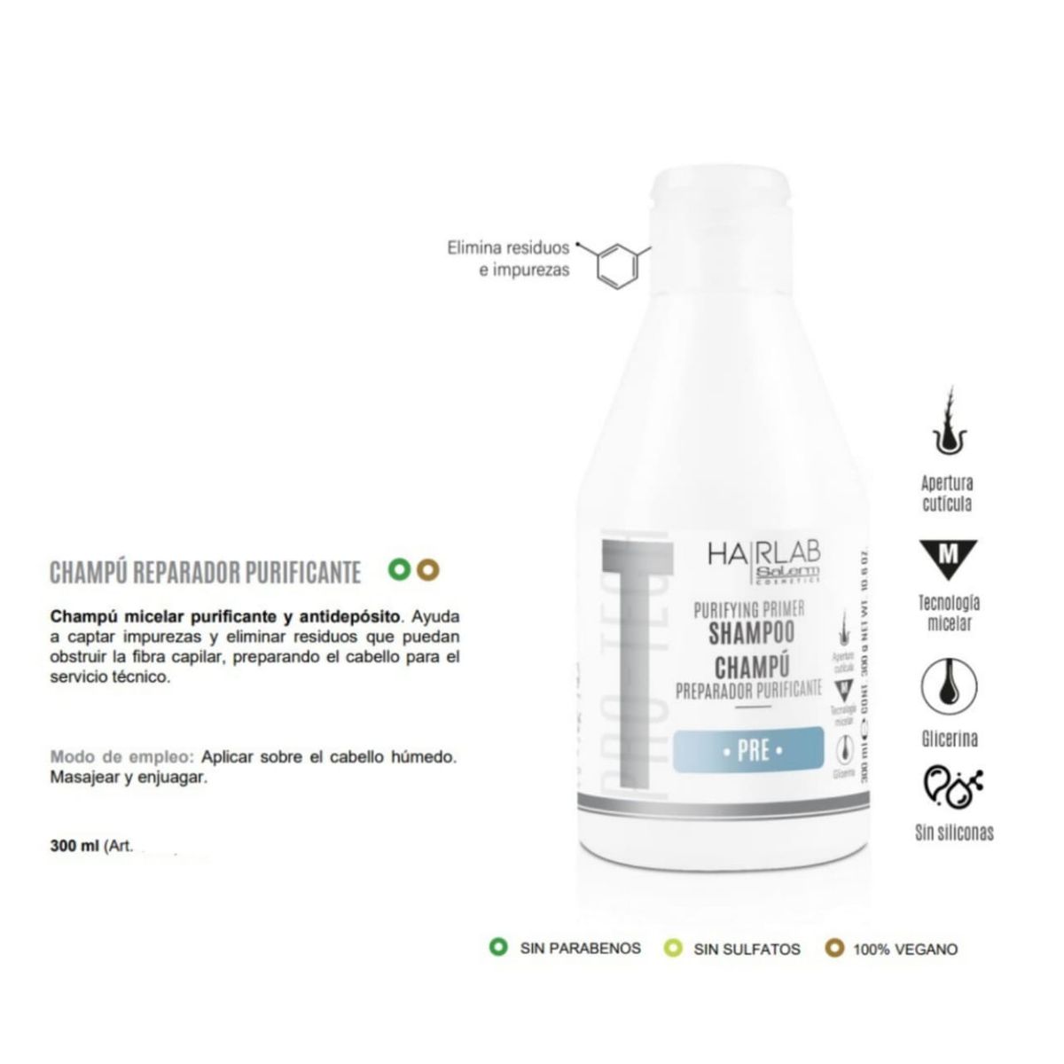 SALERM - Salerm Hairlab Shampoo Pre Preparador Purificante 300ml
