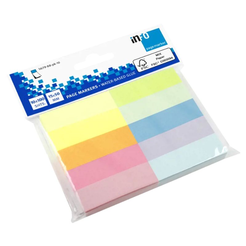 GENERICO - Pack 10 Marcadores De Paginas 15x50mm Adhesivo Color - SC