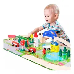 GENERICO - Pista De Autos Con Puente De Madera Juego Infantil