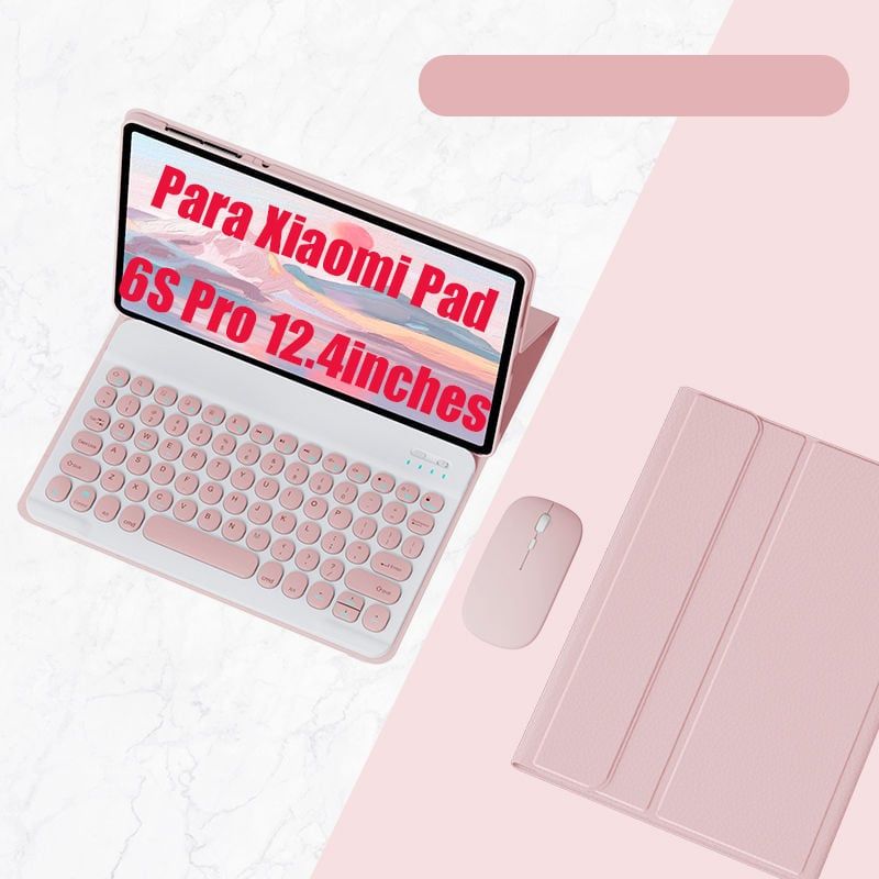 SHARGE - Teclado y Ratón Bluetooth Para Xiaomi Pad 6S Pro 12.4in Español-Rosa