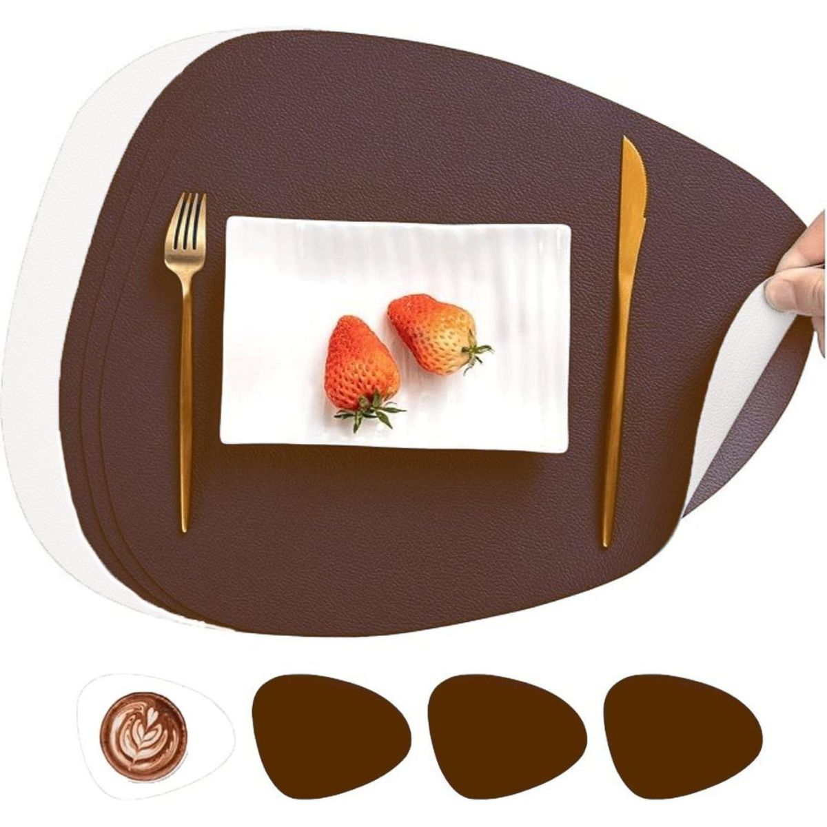 AZ AURAZEUS - Set 4 Individuales + 4 Posavasos Impermeables Antimanchas 2 en 1 Az